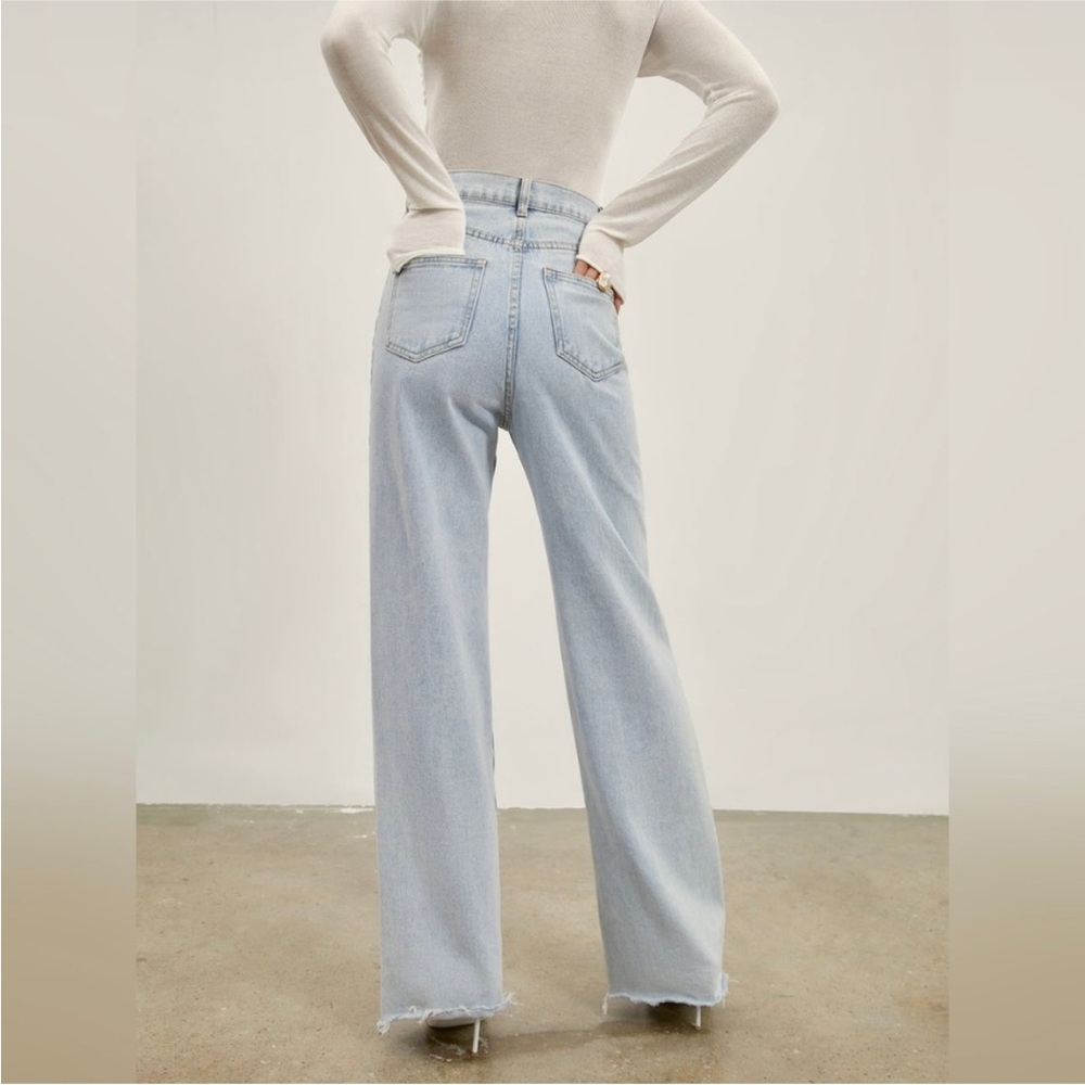 Light wash blue denim jeans- straight leg raw hem perfect closet essential jeans - Picture 8 of 12